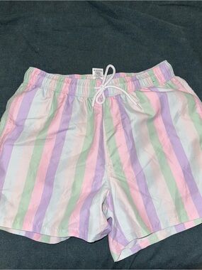 ASOS Men's Pastel Stripe Swim Trunks in Pink, Lavender, Mint & White